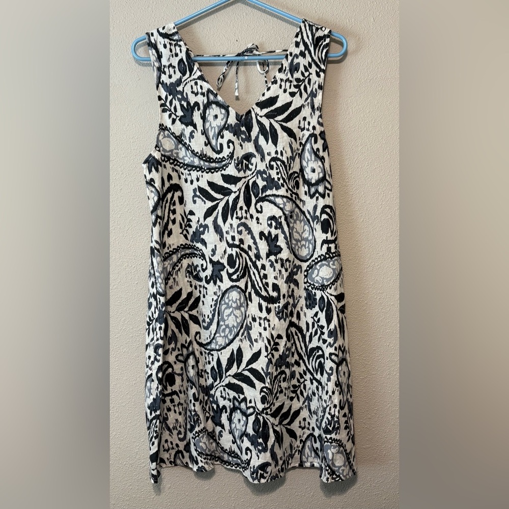 Lucky Brand Black and White Linen Paisley A-Line Dress NWT